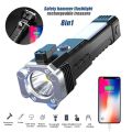 8 in 1 LED 3W Torch Light Rechargeable Flashlight, Long Distance Beam Range Car Rescue, Hammer Window Glass, Seat Belt Cutter Built in Mobile USB Fast Charger Power Bank. 