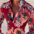 Green Home Men Shirt Sunflower Floral Print Single-breasted Men Shirt. 