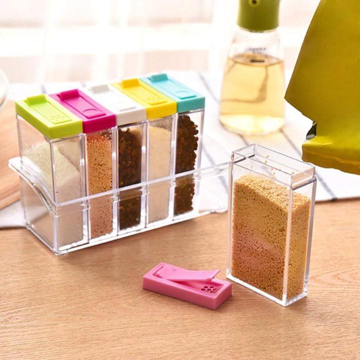 Spice Jars Dispenser Masala Rack Easy Flow Storage Crystal Seasoning Box  6 pcs Jar Spice Rack Pepper Salt Spice Masala Box Spices Case Kitchen Dining Storage Containers (6 pcs)