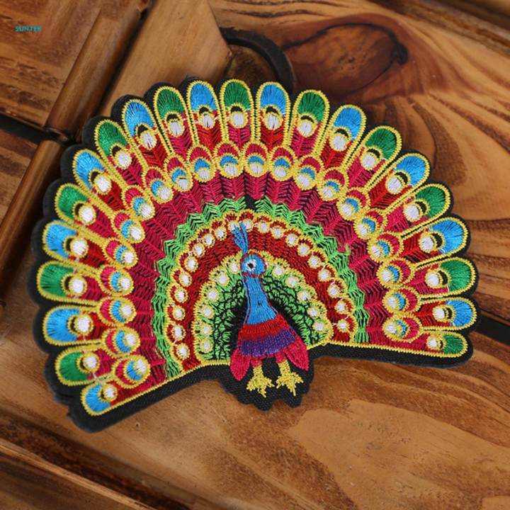Peacock Patches Embroidery Applique DIY Embroidered Patches for Jacket Shoes 9cmx12cm