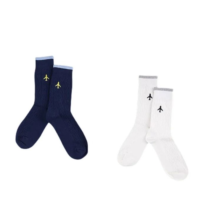 Funny Airplane Embroidery Men Crew Socks for Flight Attendants Pilot Gift Stewardess Plane Dress Business Work Socks Designer