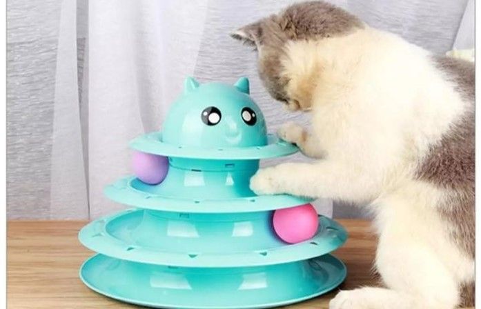 CAT & KITTEN TOY - INTERACTIVE TOWER TOY - THREE-TIER TURN TABLE - PET INTELLECTUAL TRACK TOWER - FUNNY CAT TOY