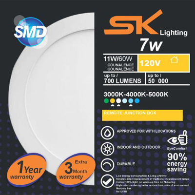 7W SMD Down Ceiling Light Pack – SK Lighting Aluminum Body with Heat Absorption | Energy-Saving 3/4 Inch LED Downlights | Available in Packs of 10, 20, 30, 50, 100 | High-Quality White Daylight Illumination