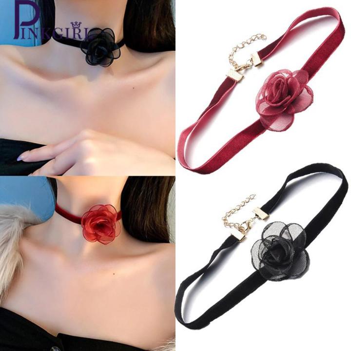 Fashion Neck Band Elegant Mesh Lace Big Flower Ladies Women Choker Necklace Fashion Girls Collarbone Chain Cool Retro Dinner Party Jewelry Personality