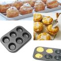 6 Slot Aluminium Tray Cup Muffin Pan Tins Mould for Baking Cupcake Mould Non-Stick Bakeware Reusable Tray Pan Mould for Deserts, Pastries and Cookies Non-Stick (Black). 