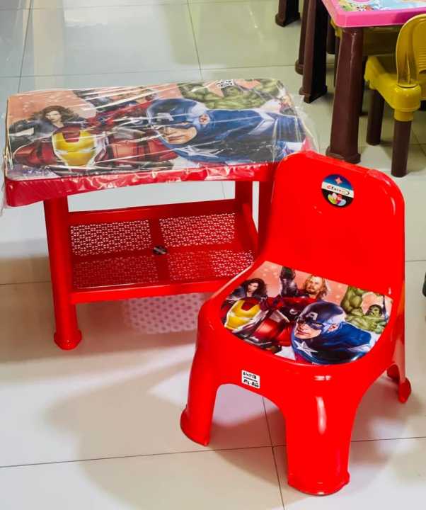 Kids Sitting Comfortable Plastic Chairs & Table Baby Seat Cartoon in Multi colors Pack of 1