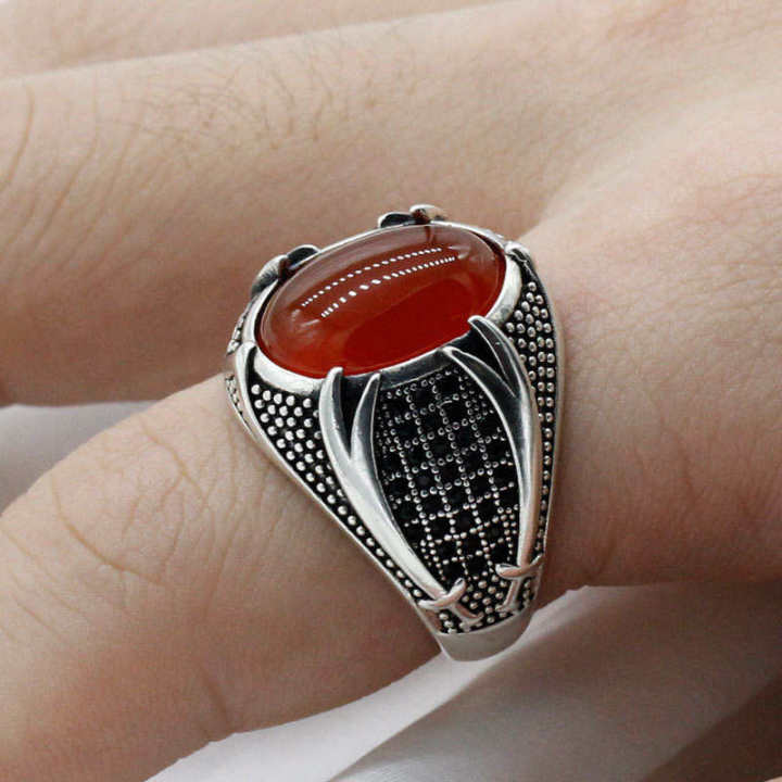 2024 Hot Products Italian Custom Jewellery Ring Jewelry Vs Oval Cut Red Color Zircon Diamond Rings For Men