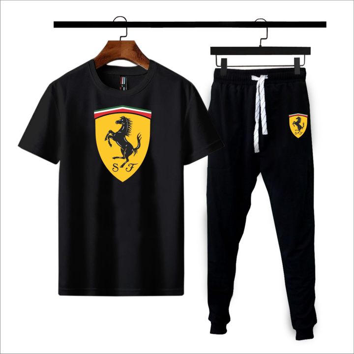 Ferrari printed Summer Printed Tracksuit For Men & Boys - Soft and Comfortable Fabric T Shirt & Trouser Printed Tracksuit