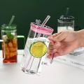 Mason Jar 500ml Glass Mug With Handle & Straw -  1 Pc. 