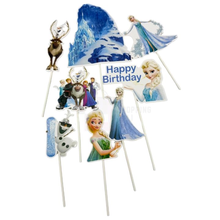 Frozen Theme Cake Toppers - Cake Toppers - Blue Colors - Girls Theme - Pack Of 8 Cake Toppers