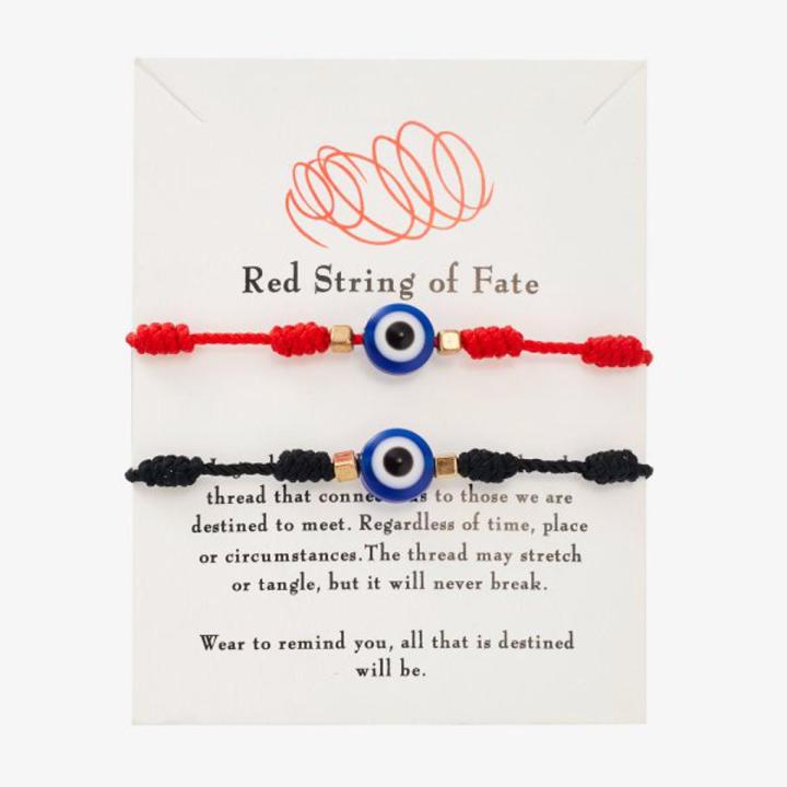 Blessed 2Pcs Evil Eye Bracelet Women Handmade Black Red Rope Wristband Couple Lucky Friendship Weaving Adjustable Bangle Jewelry
