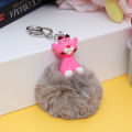 Pink Panther Keychains for Boys- Soft Fluffy PomPom Key chains for Girls- Grey. 