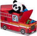 Fire Engine Car Shaped Folding Storage Toy Box And Seat For Kids. 