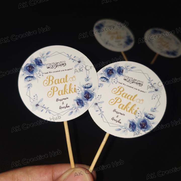 CUSTOMIZED Baat Pakki/Date Fixed Mithai Cupcake Toppers Pack of 10, Perfect for Engagement & Wedding Party Celebration ,Baat Pakki & Wedding Party Celebration Toppers