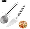Pack Of 2 Stainless Steel Professional Pie Pizza Server and Cutter Wheel. 