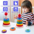 Educational Rainbow Wooden Stacking  Ring Tower Game For Montessori Kids. 