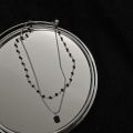 Stone necklace clavicle chain vintage fashion necklace women's double bead necklace geometric black zirconium jewelry. 
