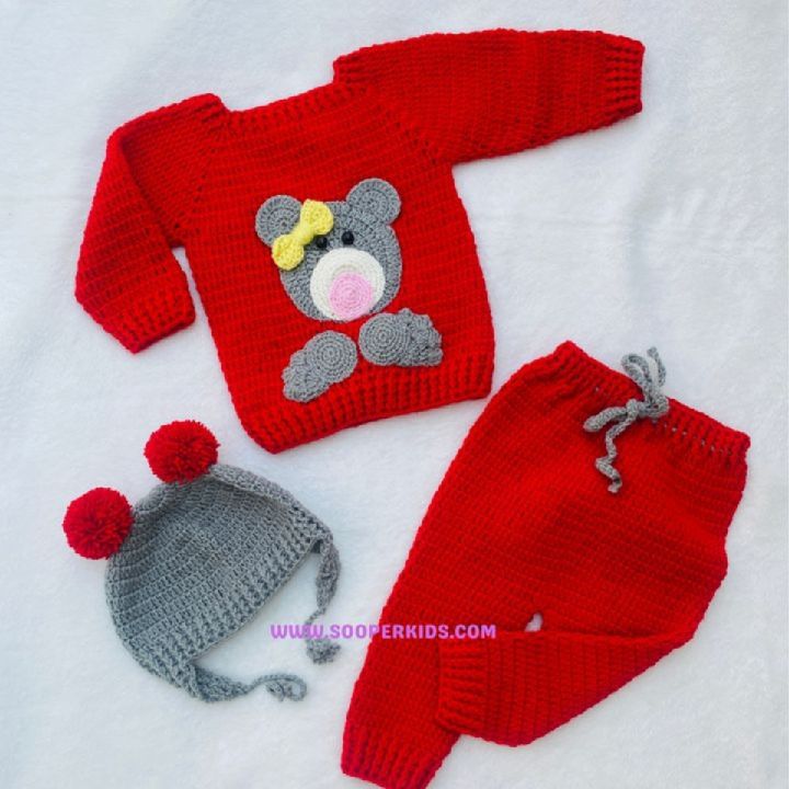 winter baby dress/ handmade crochet baby boy dress set for Winter/ baby accessories/ woolen baby dress set