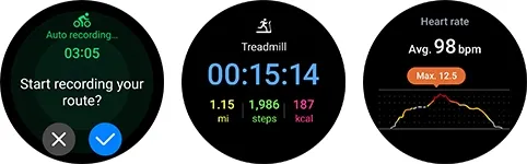 Galaxy Watch6 Classic can be seen displaying different workout icons with hiking icon in the …