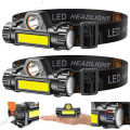 Pack Of 2 LED Headlamp Magnetic USB Rechargeable COB Headlight Built-in Battery. 