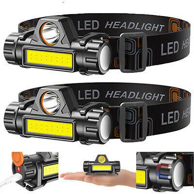 Pack Of 2 LED Headlamp Magnetic USB Rechargeable COB Headlight Built-in Battery