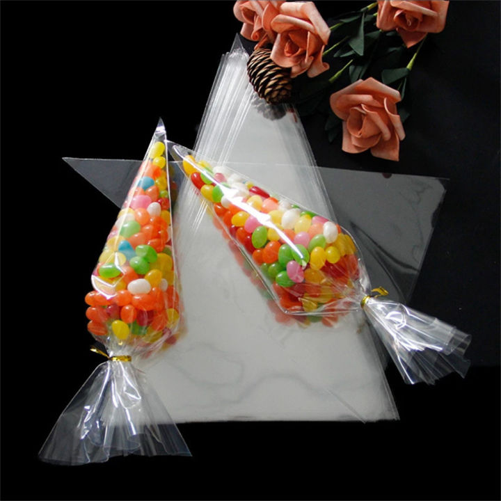 Bag with Ties for Wedding Birthday Easter Favors Packing 100Pcs/pack Plastic Cone Bag Transparent Triangle Candy Bags Carrot Gift