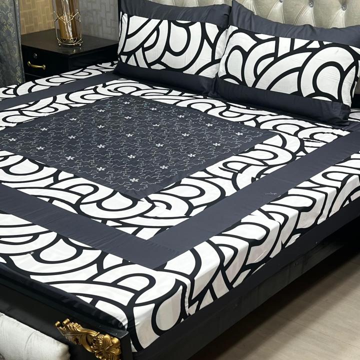 DESION Embroidered Bed Sheet Set KIng Size Patch Work Bed Sheet Daraz.pk