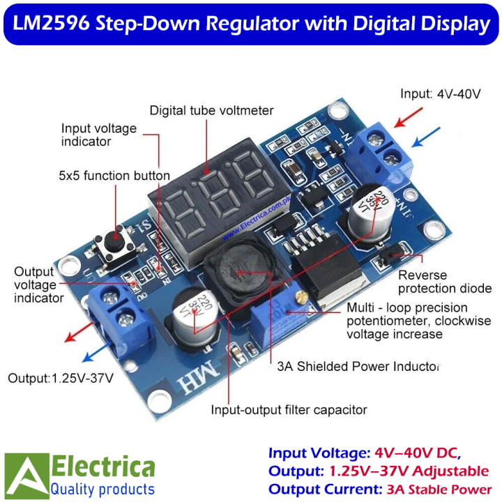 LM2596%203A%20DC-DC%20Step%20Down%20Buck%20Converter%20with%20Digital%20Voltmeter%20Display%20Adjustable%20Power%20Module%20by%20Electrica%20-%20Image%203