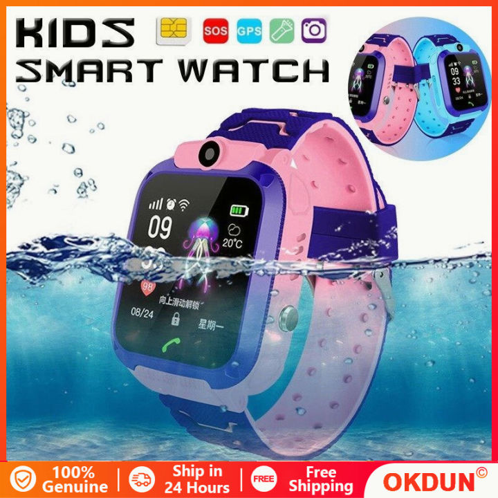 TOP【 24h Ship+Ready stock】COD FREE Shipping+ Q12 Kids Smart Watch Children Phone Jam Tangan Telefon Budak Lelaki Smart watch Location Call Voice Flashligh