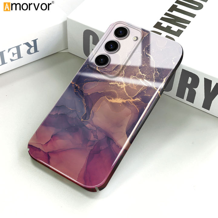 AMORVOR for Samsung S23 5G Back Cover Luxury Marble Hard Phone Case Camera Protection Mobile Cover