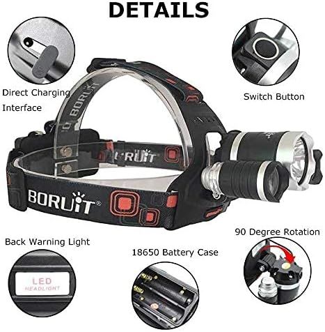 Brightest LED Headlamp Flashlight 6000 Lumen, BOSICAN CREE LED Rechargeable Battery 4 Modes, Headlight Waterproof Hands-free Hard Hat Light Super Bright Head Lamp Torch for Hunting Camping