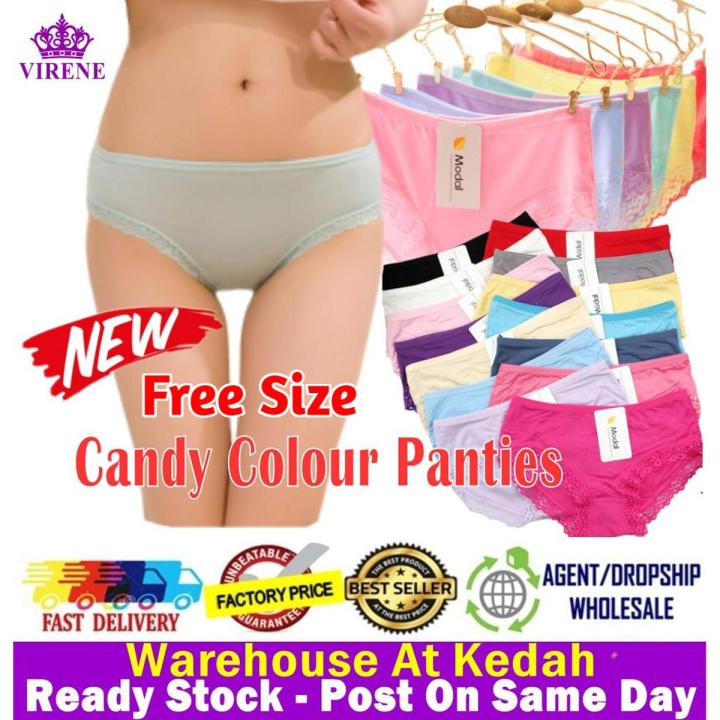 Plus Size Women Panties Size XL Candy Color Bamboo Fiber Ladies Panty Women Underwear Low Waist Inner Wear Seluar Dalam Wanita 大码女士内裤 糖果色低腰内搭 Ready Stock 021164