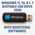 Windows 11, 10, 8.1, 7 Bootable USB Drive 32GB with Registered Softwares. 