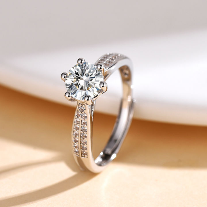Classic cross-border six-pronged ring women's fashion versatile moissanite ring women's full diamond adjustable flip ring wholesale