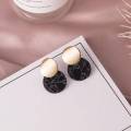 Korean Style Stone Design Round Acrylic Earrings. 