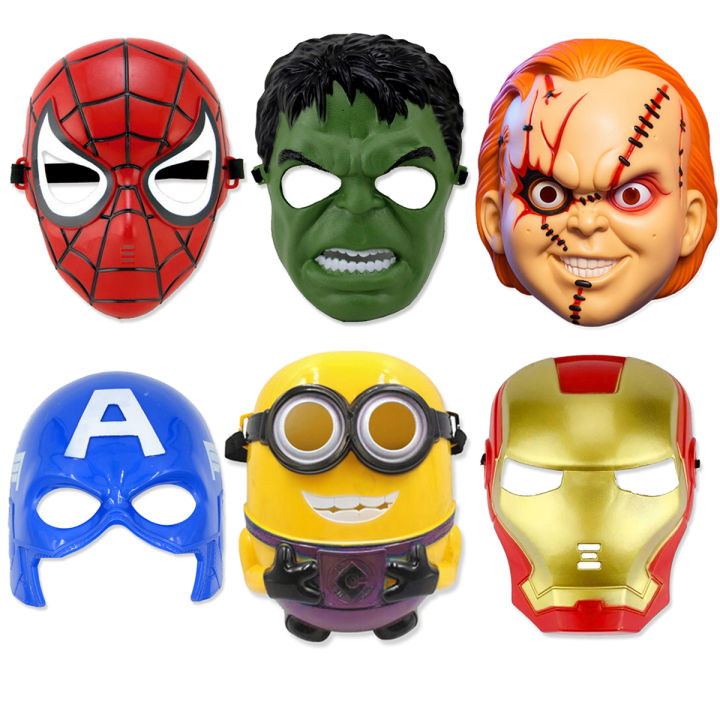 Plastic Cartoon Character Mask Toys For Kids Boys Girls Fun Party Playing Prank Horror Adult Doll FaceMask Face Mask Toy ( Spiderman  Ironman  Hulk  Scary Chucky  Captain America  Minion  )
