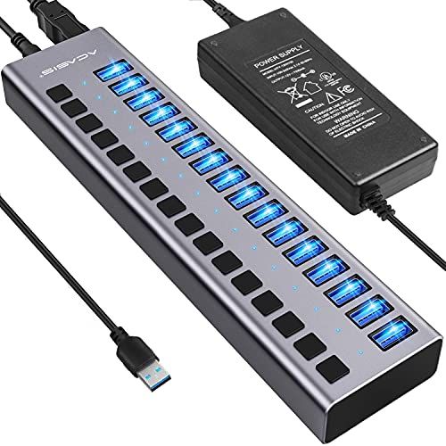 CASIS 16 Ports 90W USB 3.0 Data Hub - with Individual On/Off Switches and 12V/7.5A Power Adapter USB Hub 3.0