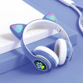Cat Ear Wireless Bluetooth Headphones - Glowing LED Light-Up Foldable Headset for Kids and Adults. 