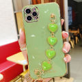 For iPhone 11 Pro Max Back Cover with Love Heart Chain Wrist Strap Fashion Bracelet Shiny Plating Bumper Protective Case Silicone Shockproof Mobile Phone Cases. 