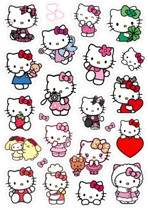 Hello Kitty Kawaii Sticker Sheet – (Uncut A6 Size | 15x10cm) | PVC ...