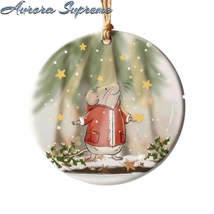 Christmas Wall Decor Adorable Cartoon Rat Christmas Tree Ornament Festive Red Jacket Hanging Decoration for Home Car Cute Holiday Decor for Holiday Window Decoration