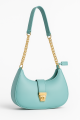 Trendy Faux Leather Crescent Bag – Gold Chain & Turn-Lock. 