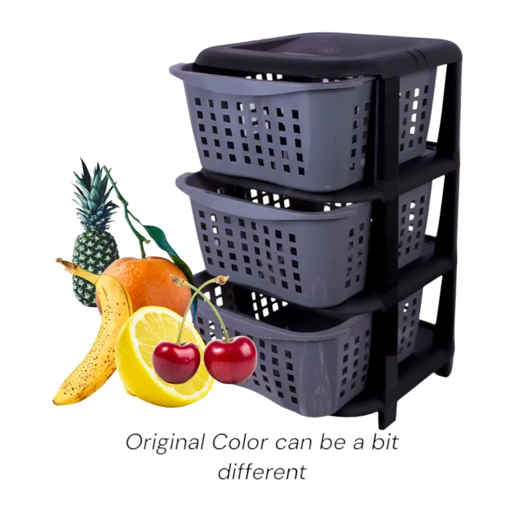 3-in-1 Kitchen Vegetable and Fruit Rack, Portable Drawer Stand, Grey ...