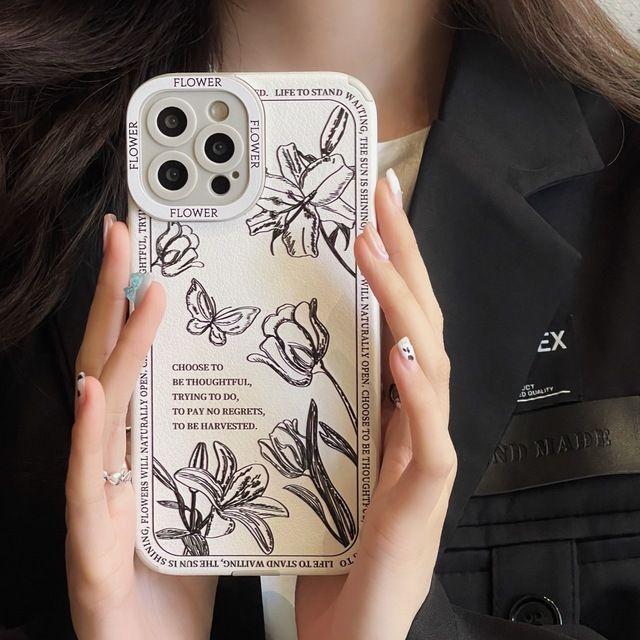 For iPhone 13 INS Luxury Vintage Flowers Pattern Patch Phone Case For iPhone 12 11 Pro 7 8 Plus X XS Max XR Silicone Back Cover