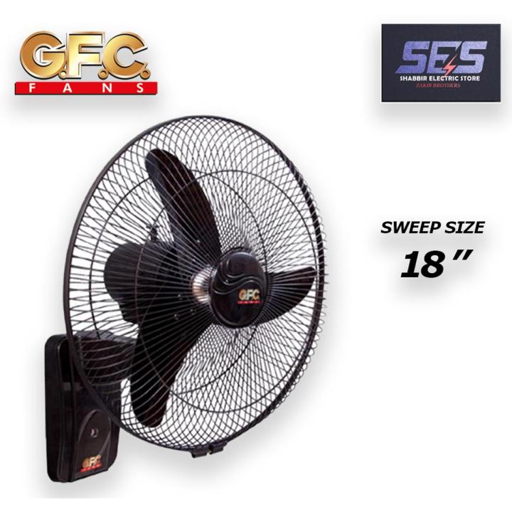 GFC Fans Wall mounted Bracket Fan - Deluxe Model 18 inches - Copper Winding for Room Black