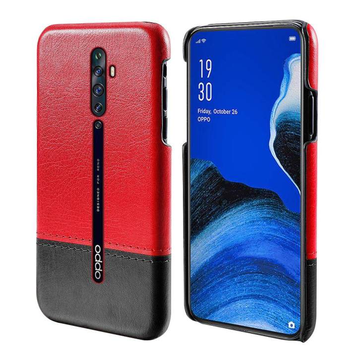 lthmy for Oppo Reno2 Z Back Case Ultra Slim Fit Contrast Color Hard PC Leather Cover