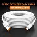 White Type C Extended Data Cables 2.8/5/8/10m Ultra-long Type C Charging Cable Durable Thickened PVC Overlength USB Charger Cables. 