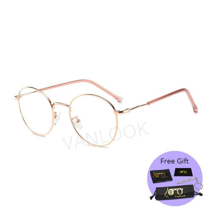 Anti Blue Light Glasses Round Cermin Mata Silau Computer Eyeglasses for Women Men Fashion Metal Frame Specs Korean Style