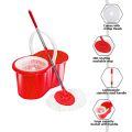 Spin Bucket Mop, Magic Spin Mop Set, Rotating Spin Mop 360 With Bucket, Adjustable Mop Pole Length, Floor Cleaner, Extendable and Retractable, Red Color, Plastic. 