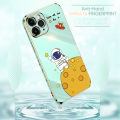 (Free Lanyard) Luxury 6D Plating Case for Realme C20 / C20A / C11 2021 Back Cover Cute Cartoon Happy Astronaut Side Pattern Soft Silicone Square Phone Cases. 